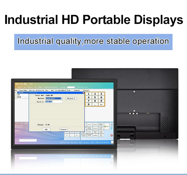 19.2 Inch Industrial Monitor HD VGA AV BNC USB Wide Screen VESA Wall Mounted Plastic Industrial LCD Display