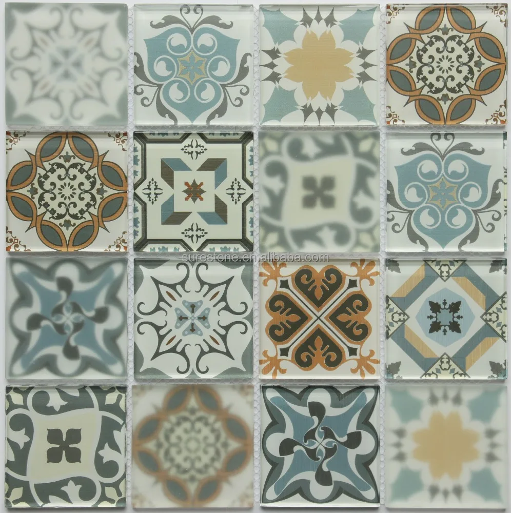 Wall Flower tiles interlocking pattern glass mosaic tiles for kitchen wall and backsplash