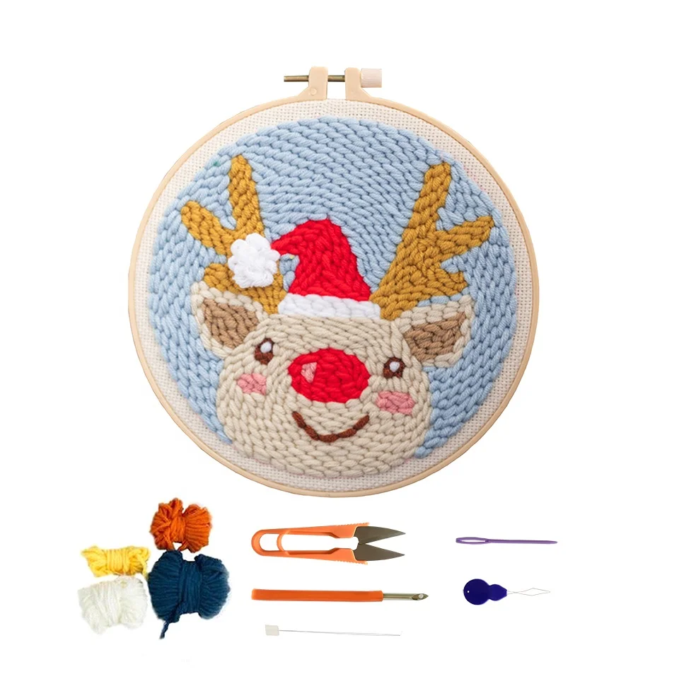 Christmas Gift Woolen Embroidery Rug Hooking Stamped Cross-stitch DIY Set for Kids