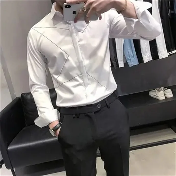 New Bbamboo Fiber Slim Fit Long-sleeved Professional Elastic Aanti-wrinkle Business Formal Work Fear Men's Shirt