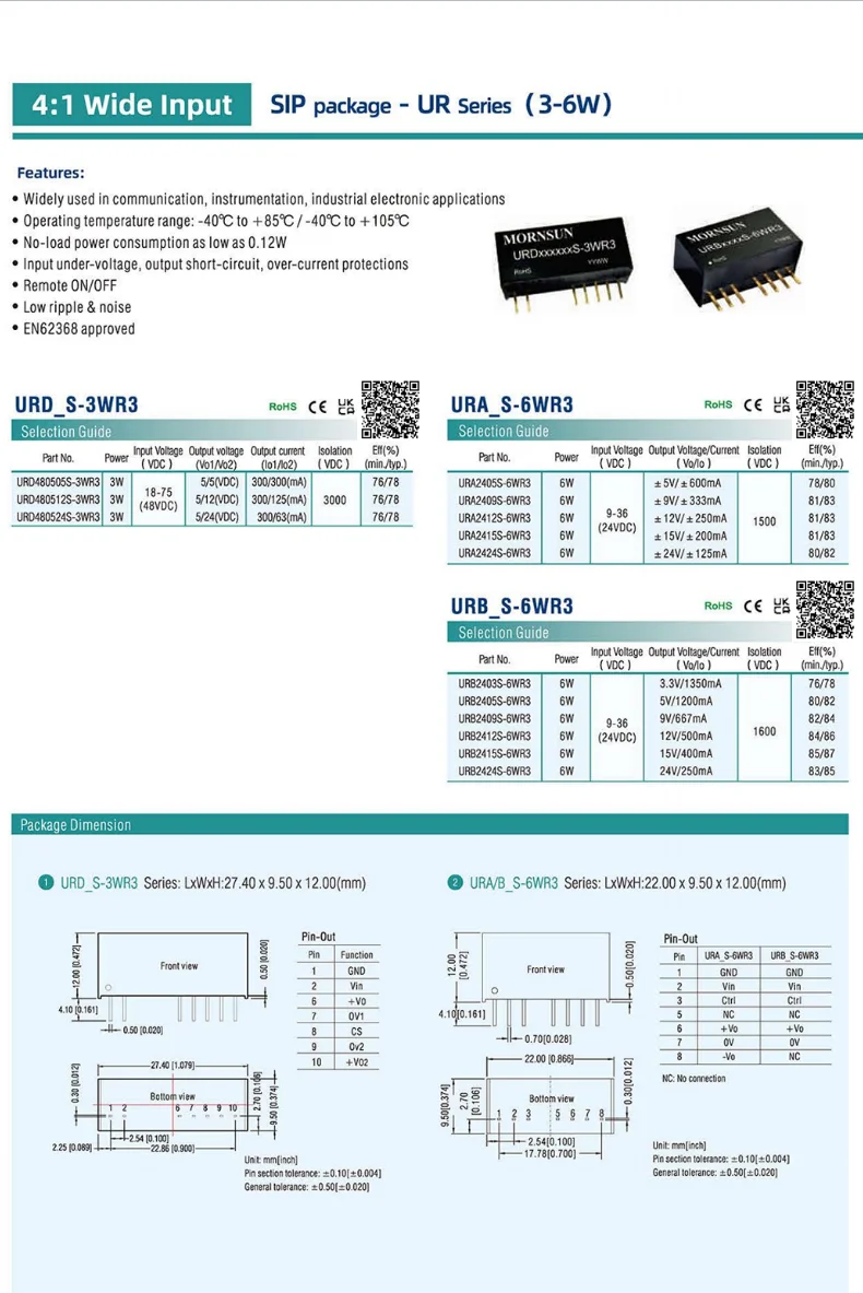 Mornsun Urb Ld Wr Ultra Wide Input V V Dip Dc To Dc Converter