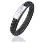 Leather Bracelet Wholesale Engravable Stainless Steel Genuine Leather Bracelet Men Gifts For Father's Day