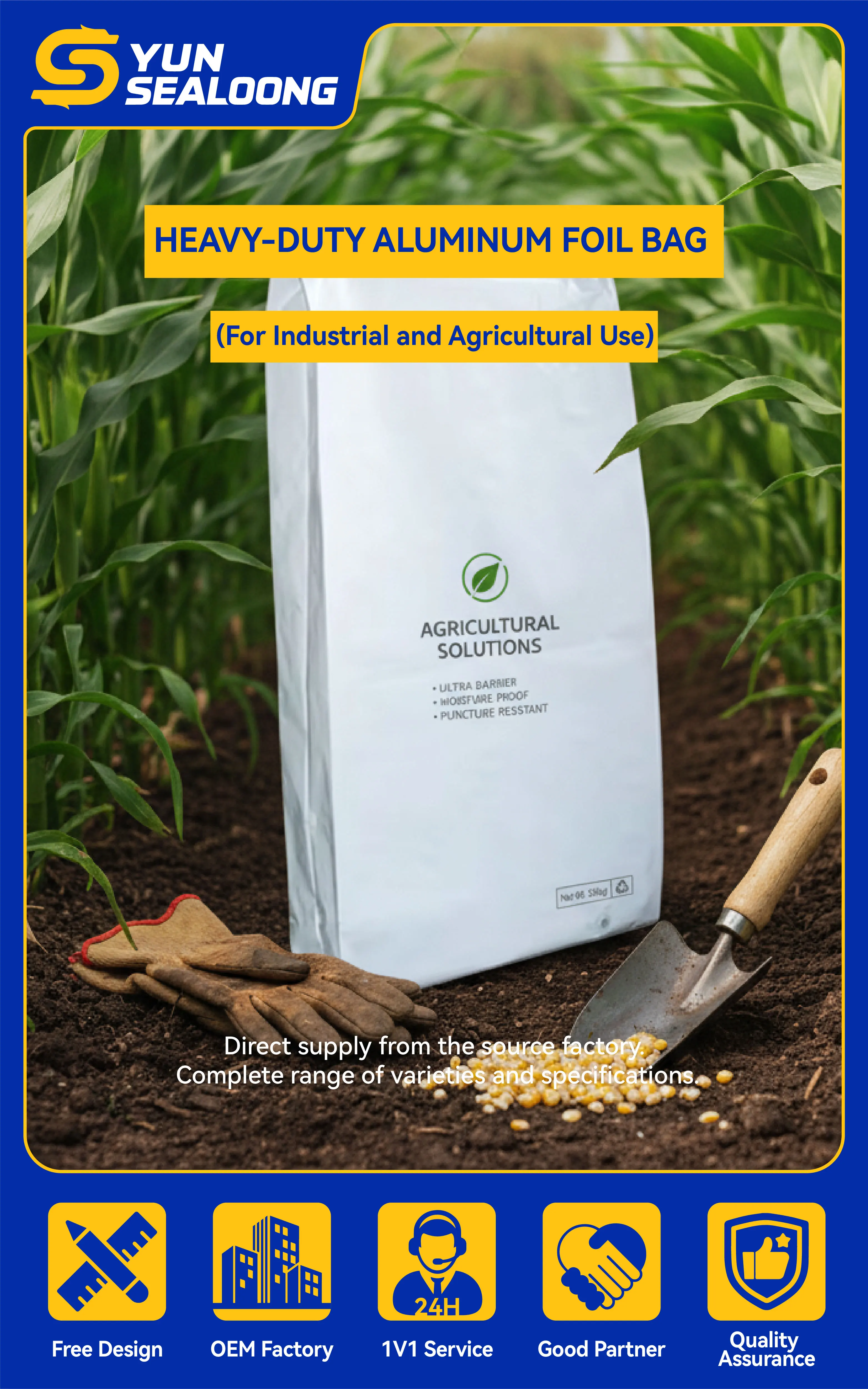 Custom Printed 25kg Heavy-Duty Aluminum Foil Bag for Industrial and Agricultural Use