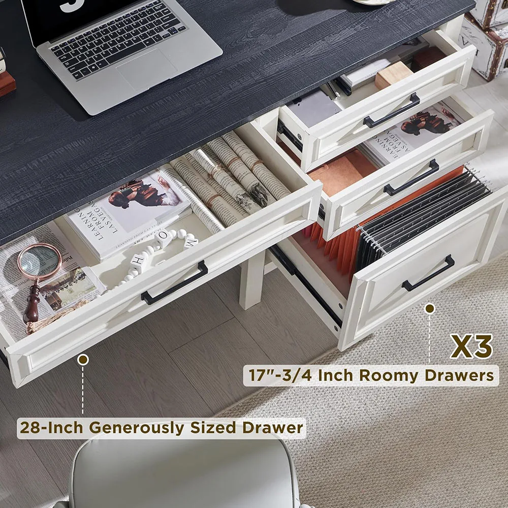 Modern Farmhouse 53 Inch White Home Office Desk with File Cabinet Letter T4 F4 Legal for Study and Writing factory