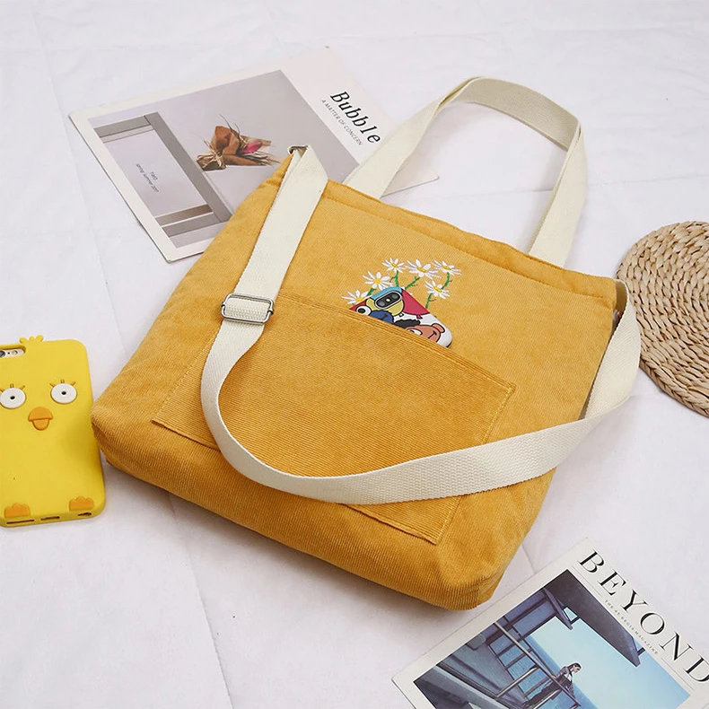 Corduroy Tote Sling Bag Custom Pocket Inside Women Corduroy Crossbody Bag With Zipper details