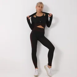 Bra Long-Sleeved Pants 3 piece Fast Drying Women Yoga Set Fitness Clothes Hip Pants Running Sportswear Seamless Yoga Set