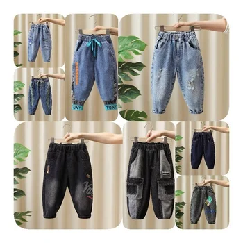 Spot wholesale boys' jeans autumn stretch casual straight children's denim trousers kids stretch jeans