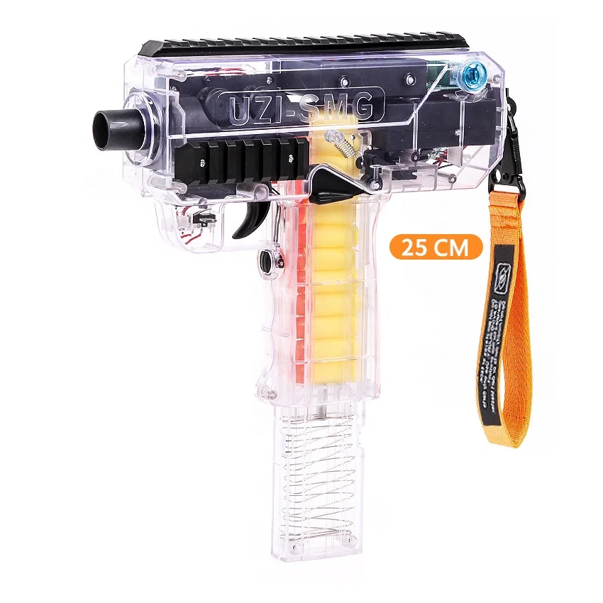 A - Naranja UZI SMG Pistola de juguete eléctrica Burst Soft Bullet Boys Toy Guns Transparente Sub-ametralladora Alta Velocidad Larga Alcance Esponja Niño Juguete 