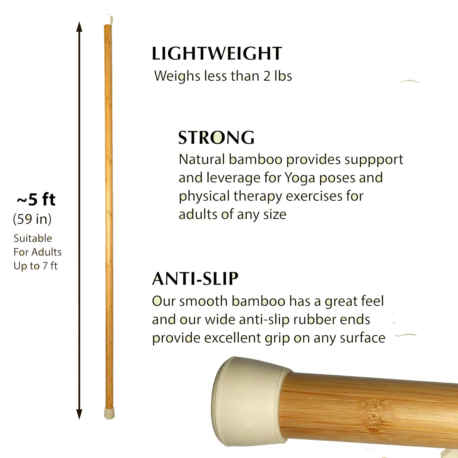 Wooden Posture Corrector for Women & Men- 5ft Bamboo Mobility Stick- Premium Yoga Dowel-Balance Support Stick