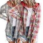 Plaid Coats Ladies 2021 Wholesale Plaid Hooded Jacket Women Buttoned Drawstring Coats For Ladies