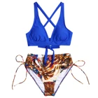 Swimsuit Bikini European And American High-waist Split Swimsuit With Drawstring Ruffles And Lacing Women's V-neck Bikini
