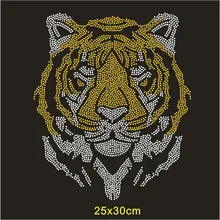 Leopard Gold Tiger Animal Hot Fix Crystal Heat Transfer Jean Iron On Patches Beaded Applique Rhinestones For Shirts Crafts