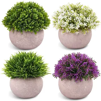 Hot sale set of 4 artificial grass bonsai mini Artificial Potted Plants natural plant for indoor home decoration
