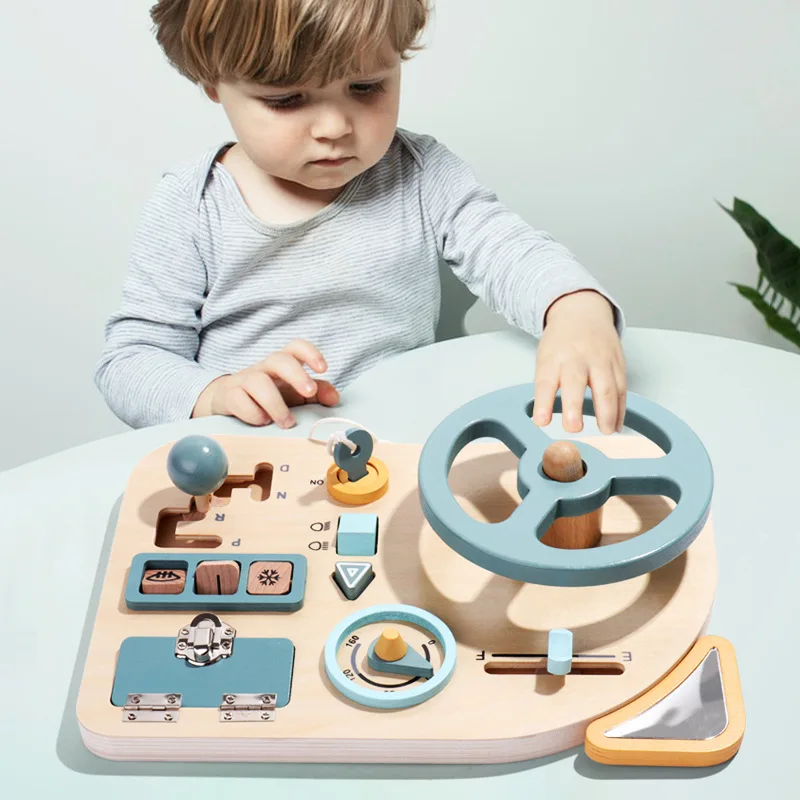 New Arrival  High Simulation Pretend Play Wooden Driving Toys Steering Wheel Montessori Toys Busy Board