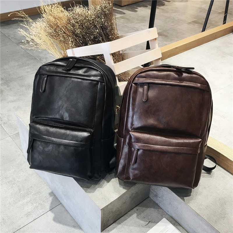 Wholesale Custom Laptop Backpack Bag Fashion Black Soft Leather Bag School Mens Backpack