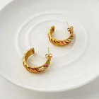 Shape Stainless Steel Luxury Design Color Strips 18K Gold Plated C Shape Stainless Steel Hoops Earrings