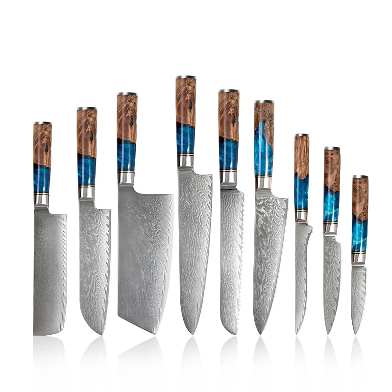 7 Inch 67 Layers Damascus Steel Knives Japanese Kitchen Gyuto Nakiri Knife with Resin Handle