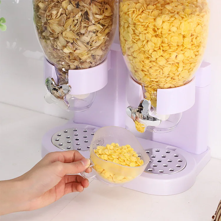 2 Bucket Dry Food Dispenser Oats Cereal Dispenser Storage Box Kitchen Accessories Organizer