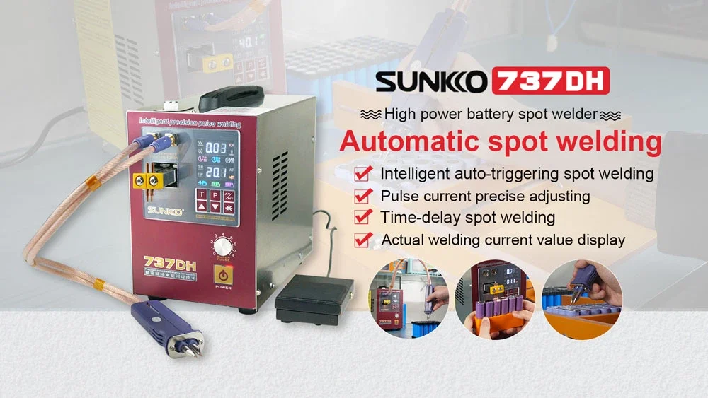 SUNKKO 737DH 4.3KW Spot Welding Machine Upgraded Induction Delay Battery Spot Welding Machine 18650 Lithium Battery High-power Small Touch Welder