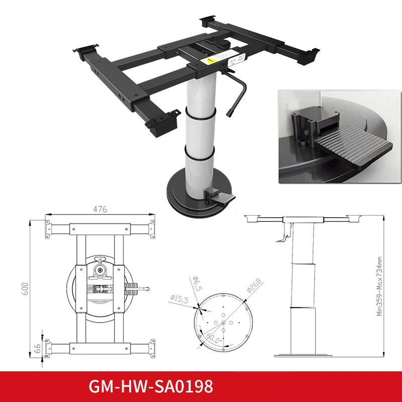 RV Table Leg Aluminum Pneumatic Lifting Desk Leg with Sliding Frame & Rotating Base Plate for Boat Marine Trailer Caravan
