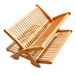 Wholesale Foldable  2 Tier All-in-1 Bamboo Dish Rack Drying Utensil Holder For Kitchen Counter