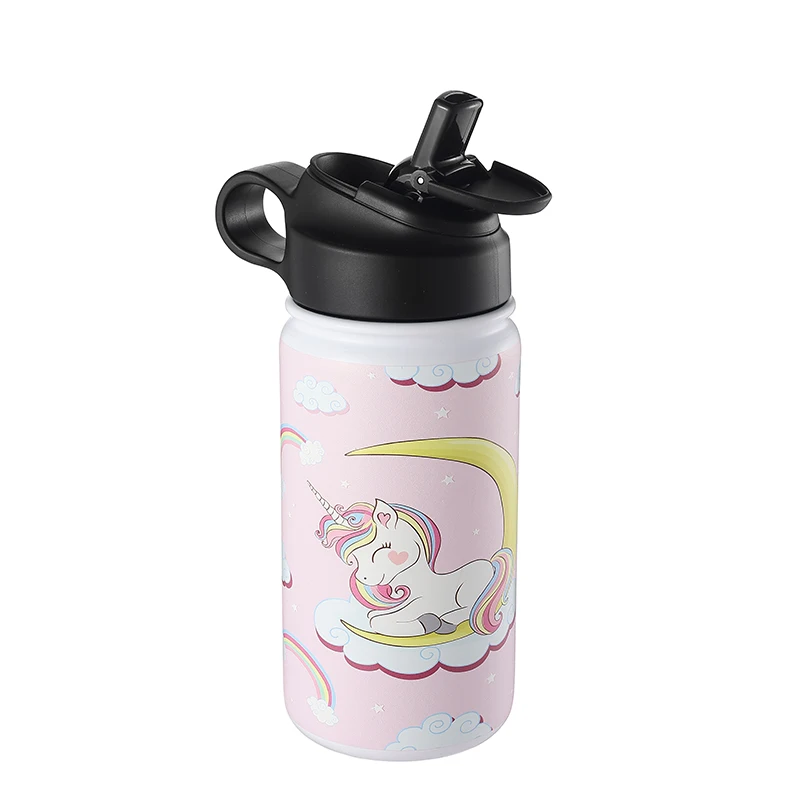 Customized Logo and Capacity Cartoon Cup Coffee Juice Mug Stainless Steel Cup with Flip Straw Lid
