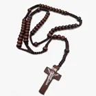 Rosary Cross Wood Catholic Rosary Necklace Wooden Bead Handmade Cross Necklace Religious Jewelry