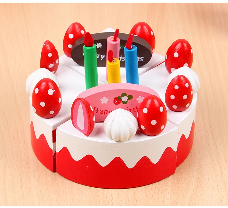 Wooden Birthday Cake Toy Children For Christmas Strawberry Cake Toys Kids Pretend Cake Toy for Girl