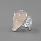 Ring 925 Genuine Chalcedony Gourd Solitaire Ring 925 Sterling Silver Vintage Cloud Wedding Band