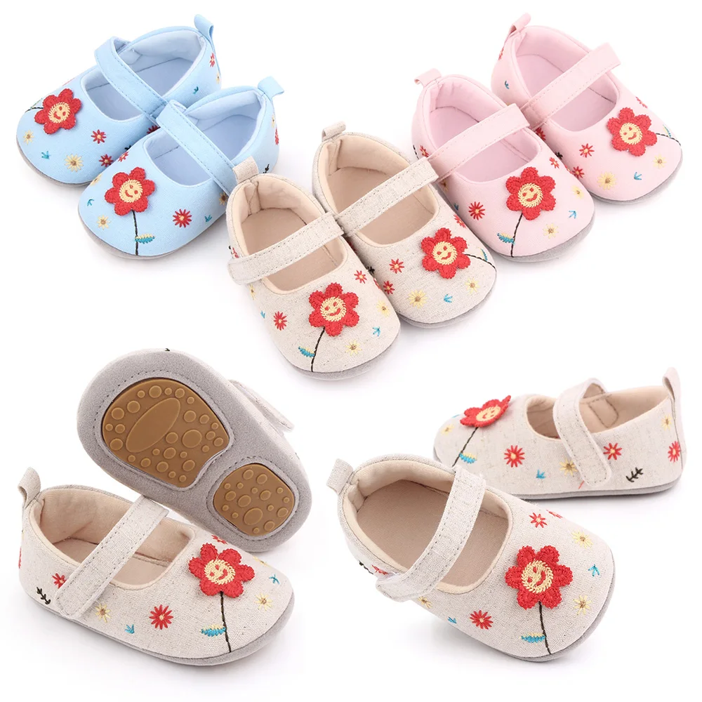 Spring and Autumn Cute Embroidery Flower Solid Color Soft Soled Baby Girls Princess Toddler Shoes supplier