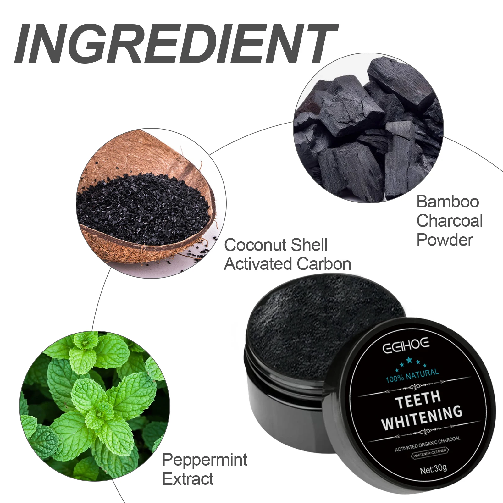 Natural Coconut Activated Charcoal Powder Teeth Whitening Powder