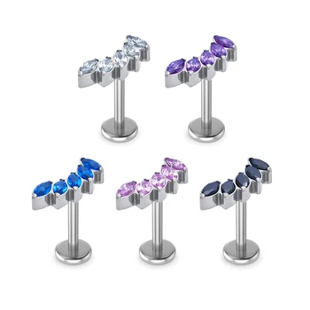 ASTM F136 Titanium Internally Threaded Multi-Shaped Clear Zircon Clusters Labret Tragus Helix Earring Body Piercing Jewelry