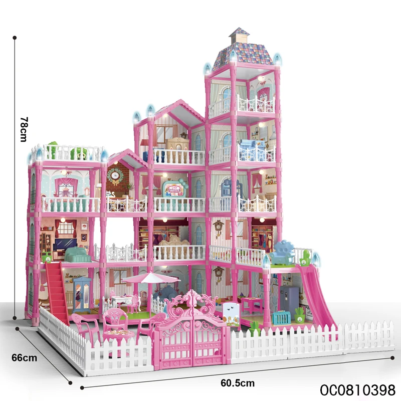 Pretend play preschool luminous luxury villa doll miniature dollhouse kit with furniture toy for girls