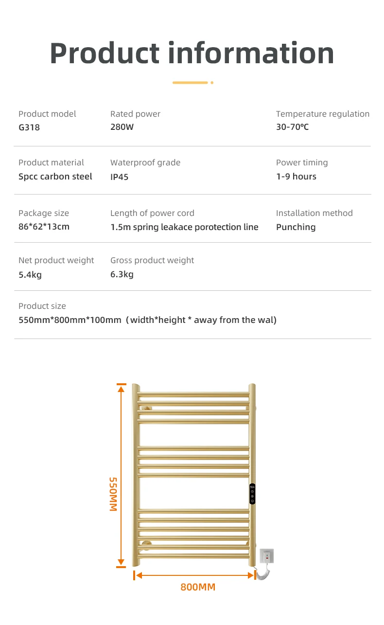 Modern Electric Single Heater, BODE, Stainless, Steel, Wall - detail 6