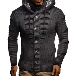 2021 Autumn Winter High Quality Ripped Long Sleeve Hooded cardigan Knit casual jacket zipper Sweater for Men