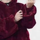 Hoodie Hot Selling Dark Red Custom Blanket Hoodie Sherpa Fleece Giant Pocket Hoodie Blanket