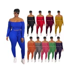 Pants Wholesale High Waisted Pants Off Shoulder Knit Top Leggings Pants Plus 2 Piece Women Clothing