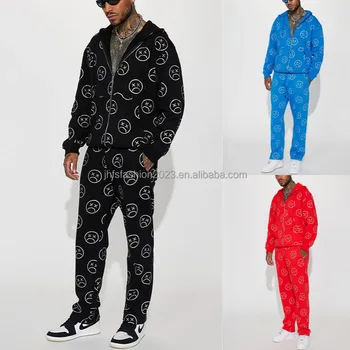 All over print tracksuits for men fashion zipper hoodie & sweatpants suits streetwear two piece set men fall clothing