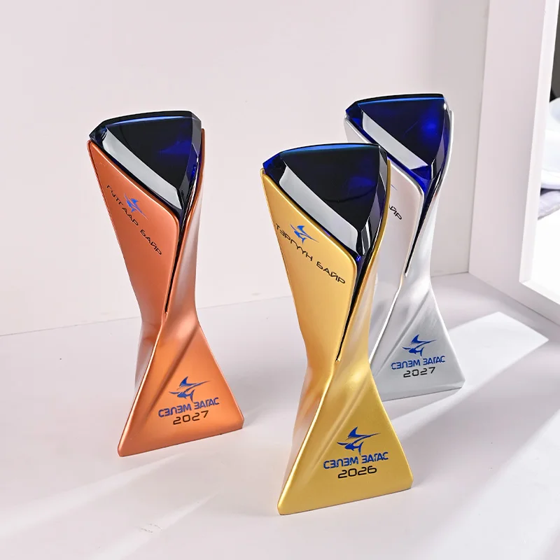 product custom zinc alloy trophy with blue crystal head metal award cup for corporate recognition and events-12