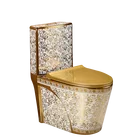 Chaozhou Luxury Royal Electroplated Flower Pattern Bathroom Black White Golden Porcelain Ceramic 1 Piece Toilet