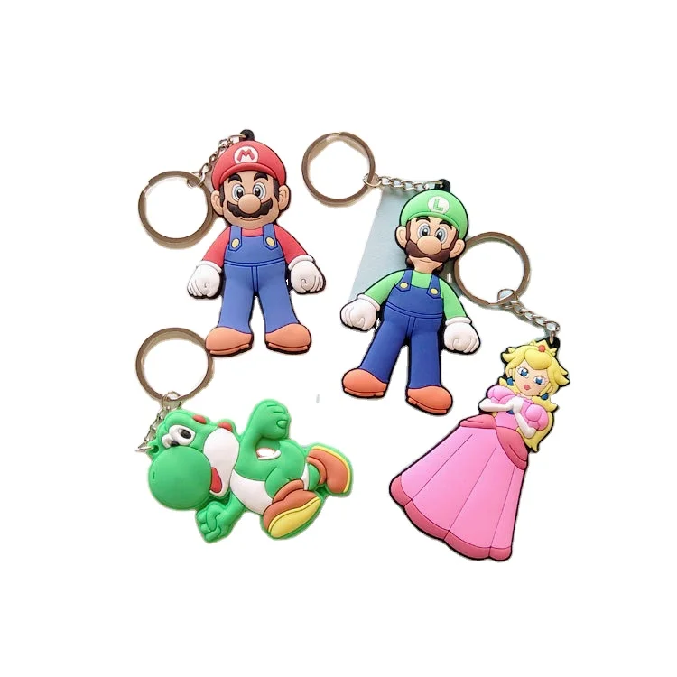 Factory OEM game bros double side super soft pvc mario keychain for decoration