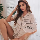 Sleepwear Sleepwear Factory Custom Women Pajamas Short Sleeve Candy Color 2 Piece Satin Pajamas Sets
