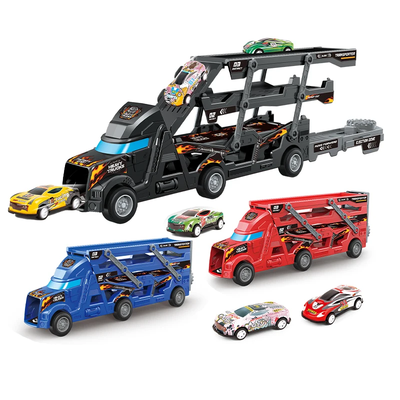 6pcs customized alloy cars ejection track toy truck transport carrier car for kids