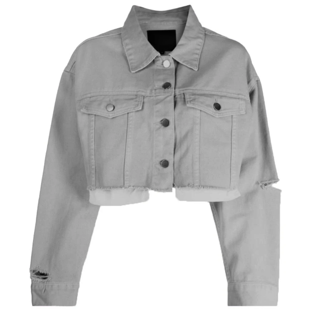 New Design Short Ripped Denim Jacket Stylish Washed Outerwear Casual Fitted Pink Purple Women Jeans Jacket details