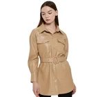 Imitation Coat Women's Street Fashion Casual Belt Imitation Leather Jacket Coat