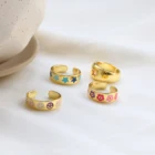 Ring 18K Gold Plated Cute Lovely Pink Pinky Colorful Enamel Smile Star Heart Women Full Finger Band Ring