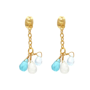 best quality apatite quartz blue topaz rainbow moonstone earrings solid silver earring handmade ear wire jewelry casa de plata