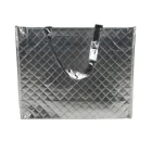 Silver Shopping Bag 2020 Cheap Fashion Tote Style Eco Waterproof Silver Metallic Laminated PP Non Woven Shopping Bag