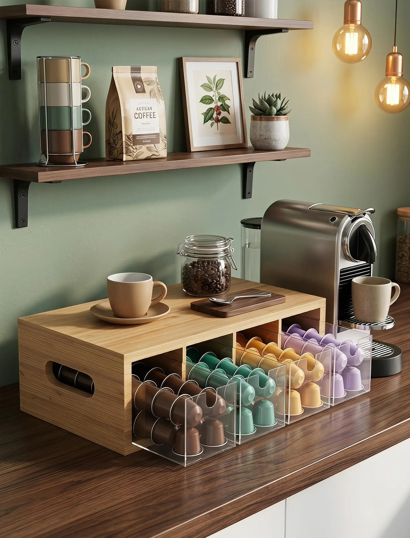 product bamboo tea bag organizer with drawers countertop storage box caddy kitchen coffee accessory rack household coffee pod-4