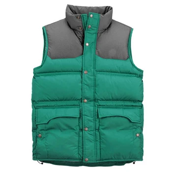 Men's Travel Light Weight Insulated Puffer Vest with Pocket Green Stitching Winter Sleeveless Duck Down Feather Vest